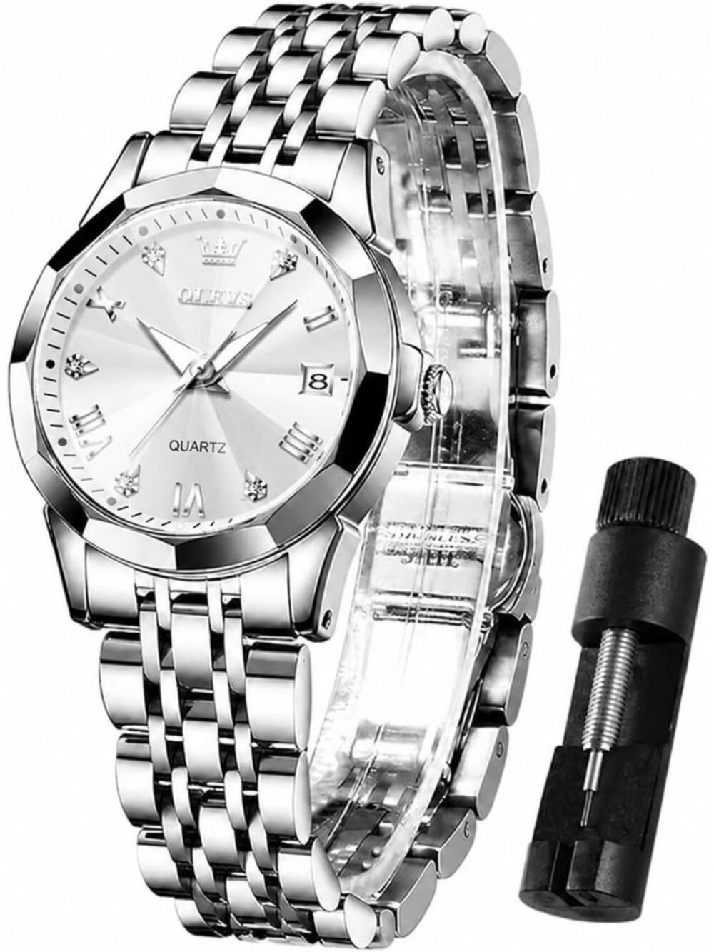 Women’s White New Luxury Stainless Steel Waterproof Quartz Analog Dress Watch